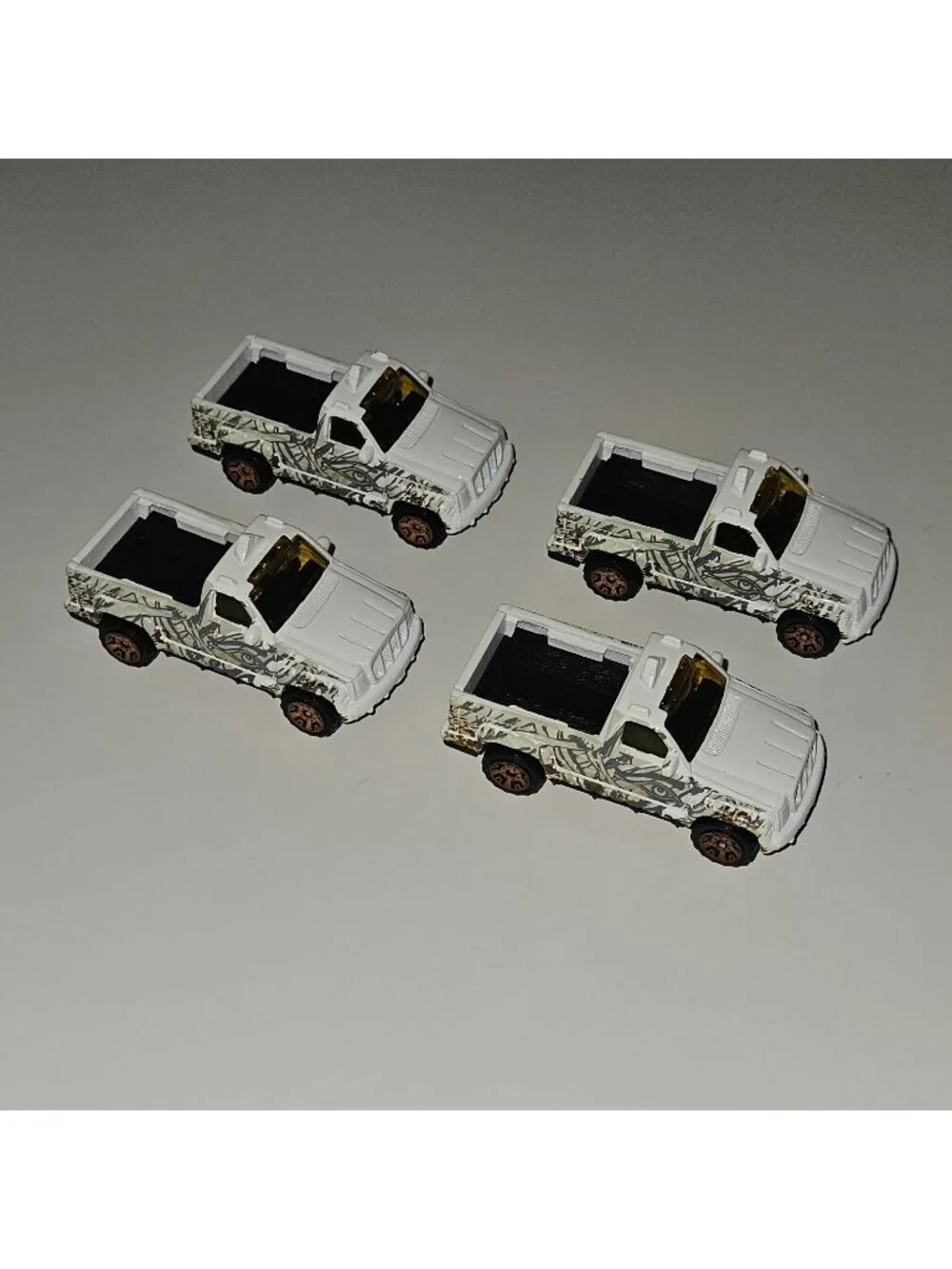4 Matchbox Troop Carrier 2000 White Trucks Lot Gray Eye Yellow Windows Duplicate